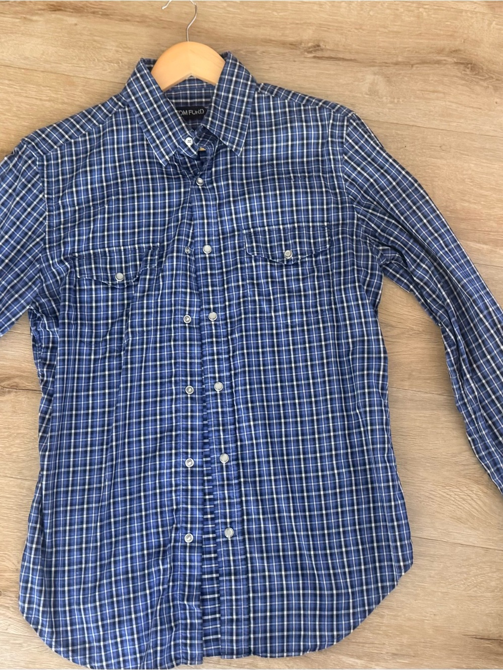 Tom Ford Navy and White Plaid Button-Down Shirt